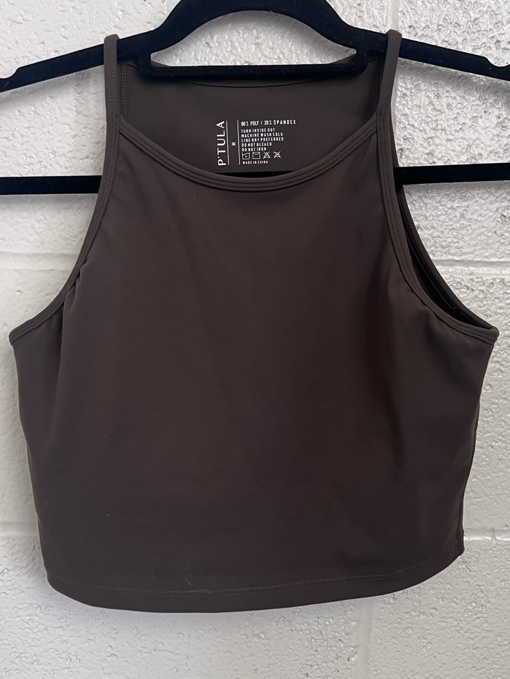 P'tula Brown Cropped High-Neck Tank
